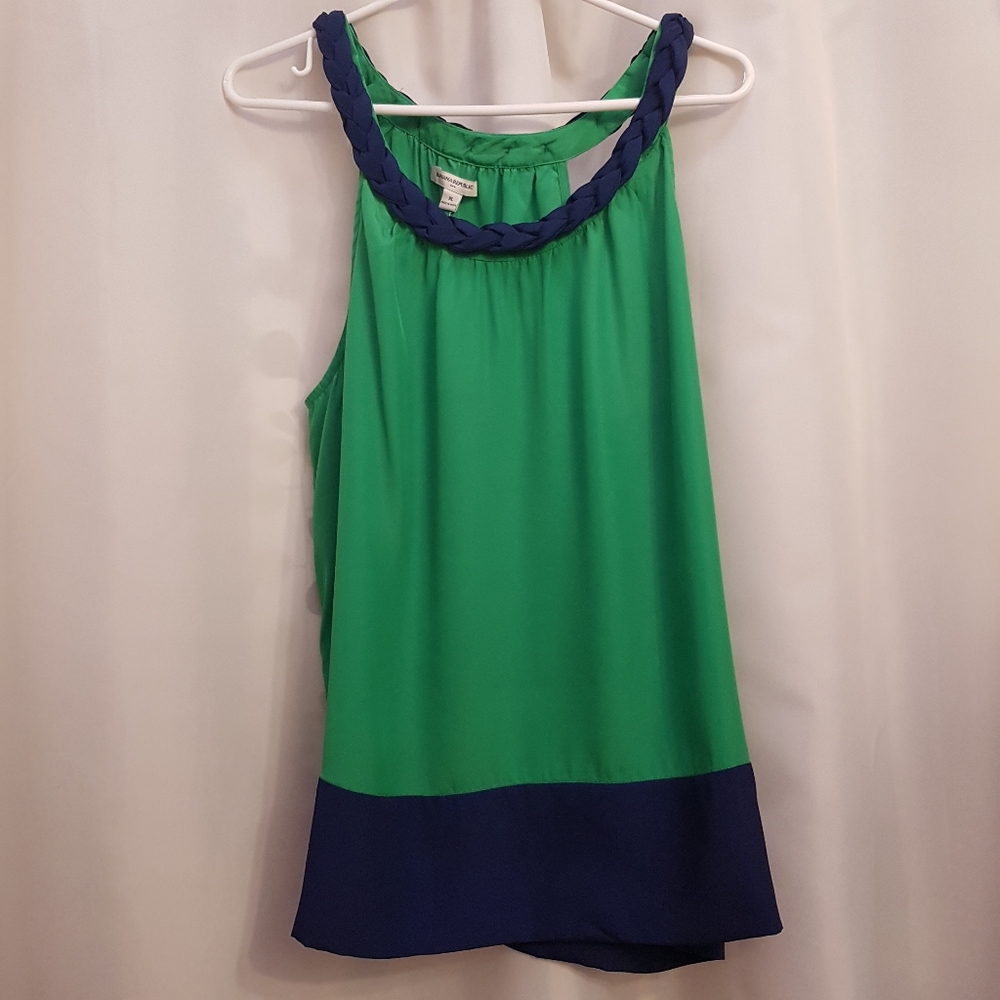 Banana Republic Green and Navy Braided-Neck Tank Top